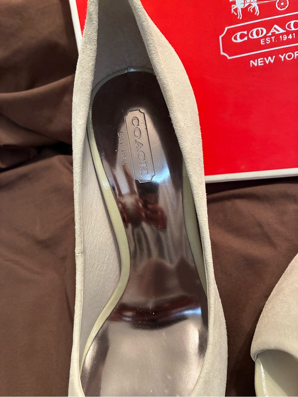 Coach Suede Pointed Toe Pump in Taupe